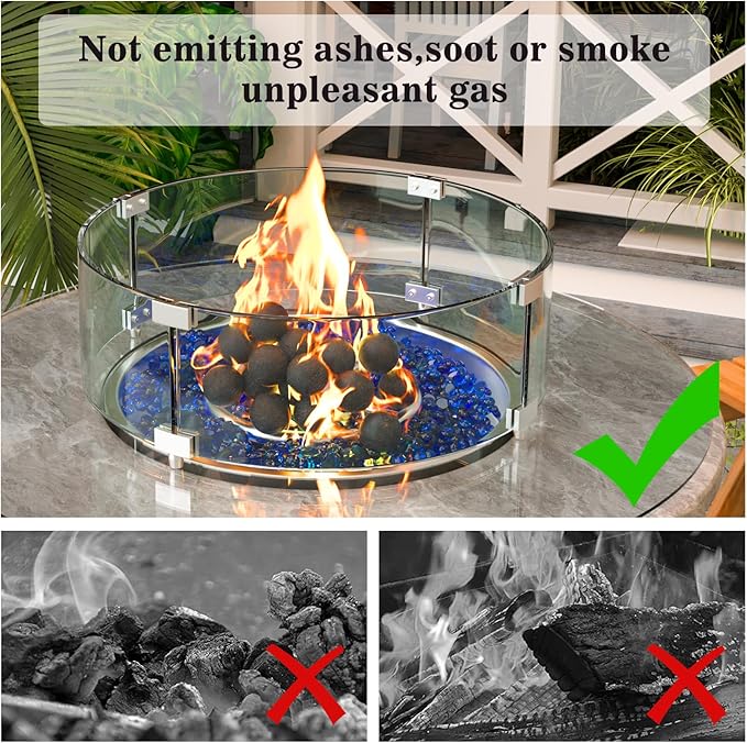 GRISUN Ceramic Fire Balls, 3 Inch Set of 15 Round Fire Stones for Indoor and Outdoor Fire Pits, Black Fireplace Rocks for Indoor Gas Fireplace, Fire Spheres, Ceramic Fire Pit Balls