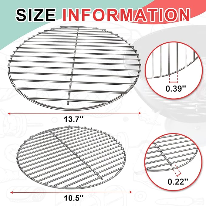 Round Cooking Grate & Charcoal Grate Kit for Weber 14 Inch Smokey Joe, Smokey Joe Gold/Silver and Tuck-N-Carry Grills, 304 Stainless Steel Grill Grates Replacement Parts for Weber 7431 7439