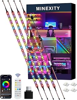 TV LED Backlight, 4 Pre-Cut 1.64ft/6.56ft Short LED Light Strip for Shelves, Remote and APP Control, USB-A/C RGB Color Changing Gaming Lights with DIY Mode and Music Mode, 96 LEDs