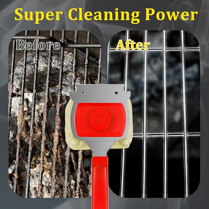 Grill Brush Bristle Free, BBQ Replaceable Cleaning Head with 18" Extended Handle, Unique Seamless-Fit Scraper Tool for Cast Iron/Stainless-Steel Grates, Durable Barbecue Cleaner(Red)