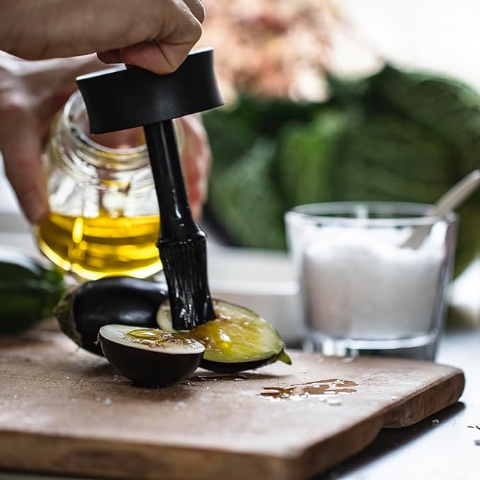 Rosendahl Grand Cru 8.1 in. Marinade Glass with Brush - Stylish Black Glass Jar with Flexible Lid and Soft-Touch Silicone Brush, Perfect for Mixing and Storing Marinades, Leak-Proof Kitchen Essential