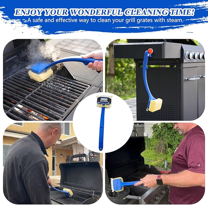 Grill Brush for Outdoor Grill, BBQ Grill Brush Bristle Free, Steam Grill Cleaner with Scraper, Grill Cleaning Brush with Replacement Head, BBQ Grilling Accessories Fit Most Grills, Gifts for Men Dad
