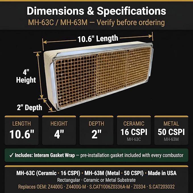 Midwest Hearth Wood Stove Catalytic Combustor Replacement Catalyst Blaze King Princess (4" x 10.6" x 2" Ceramic) Made in USA