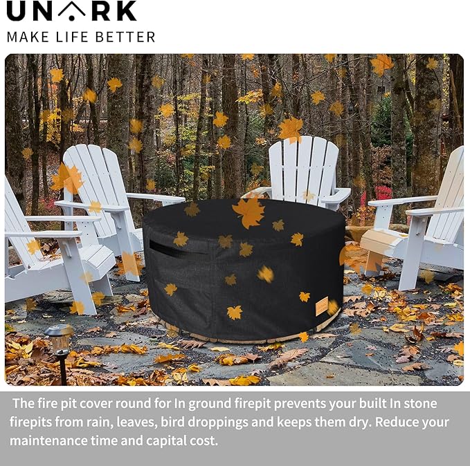 Fire Pit Cover Round 60 inch,Waterproof 600D Heavy Duty Patio Fire Pit Cover,Outdoor Round Gas Fire Pit/Table Cover,60” Dia X 24”H,Black