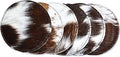 NGF Cowhide Coaster Set of 6 pcs Natural Cowhide Drink Coasters Hair On Round Coasters Leather Tea Cup Coasters Home Decor & Home Living Ideas Multicolor 4.5 x 4.5 x 0.5 inches