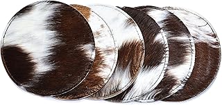 NGF Cowhide Coaster Set of 6 pcs Natural Cowhide Drink Coasters Hair On Round Coasters Leather Tea Cup Coasters Home Decor & Home Living Ideas Multicolor 4.5 x 4.5 x 0.5 inches
