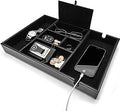 ULTRAY, Valet Tray for Men, Nightstand Organizer, Entry Table Organizer, Catch All, Black Faux Leather Box, 6 Compartments