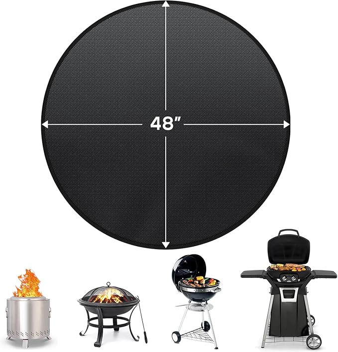 Protebox 48'' Fire Pit Mat for Solo Stove Bonfire, Round Fireproof Under Grill Mat, Oil-Proof Waterproof BBQ Pad for Deck Patio Grass Outdoor Grill Accessories, Portable and Reusable, Glossy Black