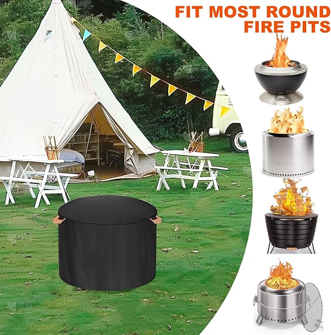 Fire Pit Cover for Solo Stove Bonfire 22 Inch，Firepit Covers Round Outdoo,600 Anti UV& Waterproof Smokeless Fire Pit Cover,for Gas/Table/Bowl Fire pits (Bonfire - 22”D x 16”H)