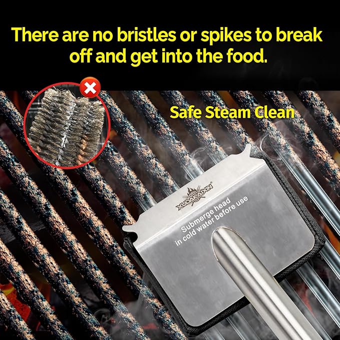 XUDAKAIXIN Grill Brush Bristle Free,Unique Wave pad for Cast Iron/Stainless-Steel Grates, (Only Replaceable Cleaning Head No Grill Brush)