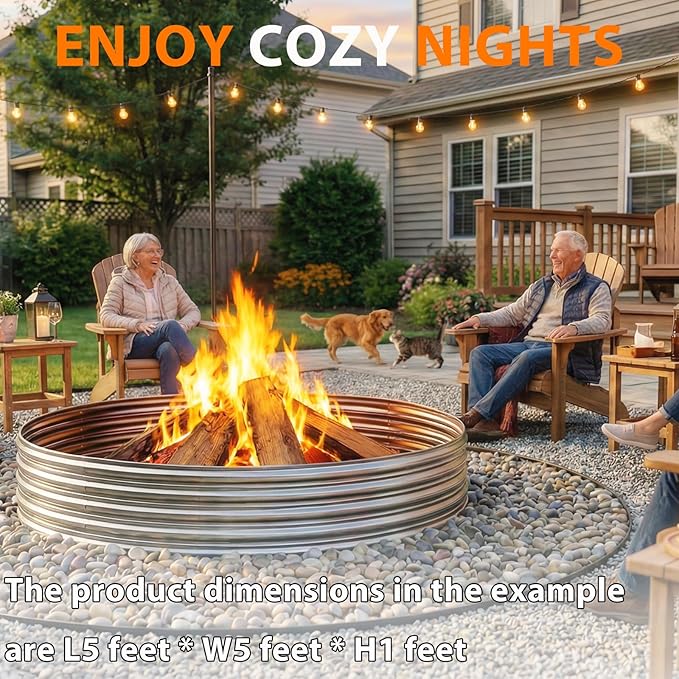 Fire Pit Ring for Outside Wood Burning, 48in Outdoor Fire Pit, Heavy Duty Steel Burn Pit for Backyard, Camping, Bonfire, Modern Style Large Metal Fire Pit Ring