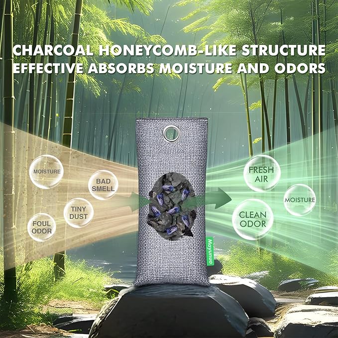 Activated Charcoal Odor Absorber for Strong Odor, Basement, Cars, Closets, Smoke, Home. 6 Pack Bamboo Charcoal Air Purifying Bags Deodorizer Odor Eliminator for Shoes