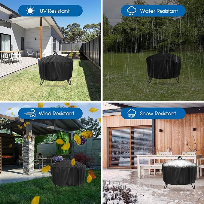 Fire Pit Cover Round 25 inch,Outdoor Wood Smokeless Firepit Cover Round,Waterproof Small Firepit Cover 600D- 25 X 25 X 18 Inch
