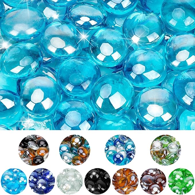 Mr. Fireglass Caribbean Blue Fire Glass Beads, 1/2 Inch Reflective Round Fire Glass Drops Rocks for Outdoor Fire Pit, Fireplace and Fire Pit Table, 20 Pounds (Pack of 2)