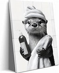 Funny Bathroom Otter Canvas Wall Art Cute Otter Painting Picture Wall Decor Black and White Bathroom Animal Poster Print Artwork for Home and Office Restroom Home Decoration 12x16in