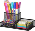 SUPEASY Pen Holder Desk Organizer, Office Supplies Pencil Holder with 3 Compartments, Desk Accessories and Workspace Organizers for Home School Classroom, Black
