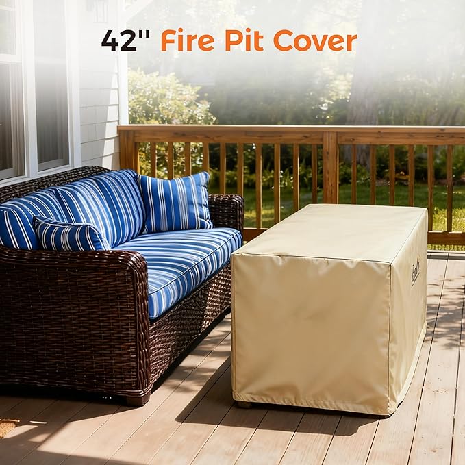 BALI OUTDOORS Rectangular Fire Pit Covers, Waterproof and Weather Resistant PVC Material, Khaki, 42.2" L x 24.2" W x 22.8" H
