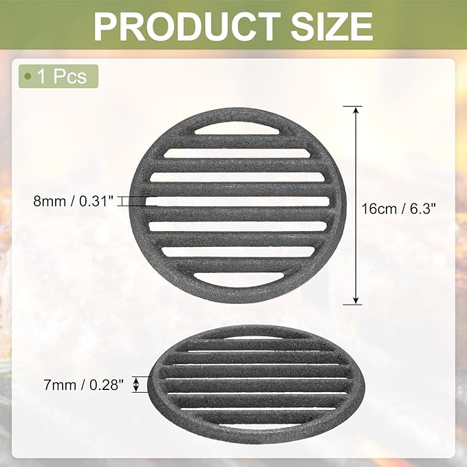 PATIKIL Cast Iron Fire Grate, 6.3" Round BBQ Grill Grate Replacement High Heat Charcoal Plate Fire Bottom Grate Grilling Accessories 6 Slots for Grilling Barbecue