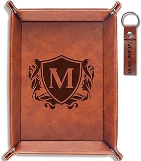 INNObeta Initial Valet Tray, Desktop Storage Organizer, PU Leather Bedside Tray Key Coin Holder, Personalised Gifts for Men, Birthday, Christmas, Letter M
