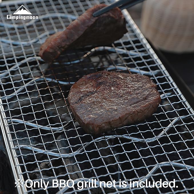 CAMPINGMOON Cooking Grid Campfire Grill Grid BBQ Replacement Grate 304 Stainless Steel Portable Handle (Silver 17.7 x 7.7)