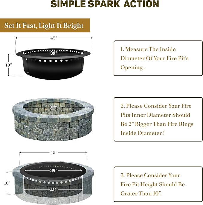 FEBTECH Smokeless Fire Ring 45" - Carbon Steel Outdoor Firepit Ring with Heat Resistant Coating - The Ultimate Smokeless Firepit Insert for DIY Bonfires, Family Gatherings, and Outdoor Camping