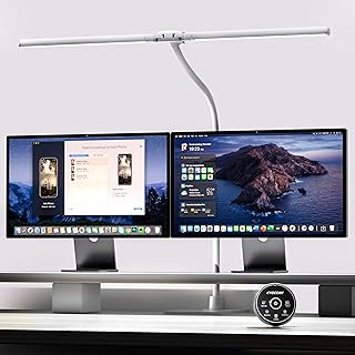 EYOCEAN Desk Lamp with Metal Base, 31.5" LED Office Lamp for Home Office, 24W Double Head Desk Light, Dimmable & Color Temperature, Table Lamp with Remote Control, Brightest Computer Monitor Light