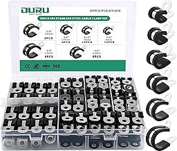 OURU 56PCS Cable Clamps Assortment Kit,6 Sizes—1/4" 5/16" 3/8" 1/2" 5/8" 3/4" Stainless Steel Rubber Coated Cushioned Insulated Cable Clamp,Automotive Cable Wire Clamps,Pipe Clamps,Metal Clamp