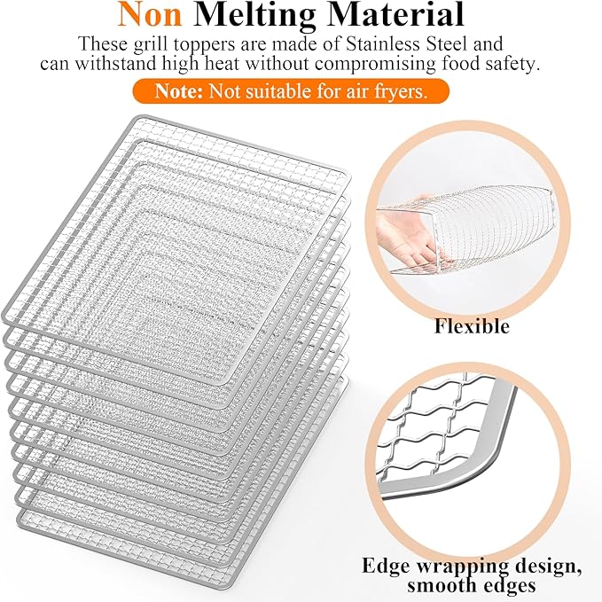 Grill Topper - Grill BBQ Disposable Grill Grates, 10 Pack Grill Mesh for Outdoor Grill Disposable Grill Topper Prevent Food from Falling Through Grill Grates - 14.5x10.6 Inch