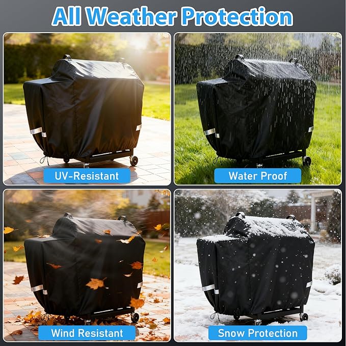 Utheer Grill Cover for Rec Tec RT-590, Recteq Deck Boss 590 Wood Pellet Grill - Upgraded Full-Length Heavy Duty Waterproof Anti-UV Cover with Elastic Drawstring for Recteq RT-590 Grill Accessories