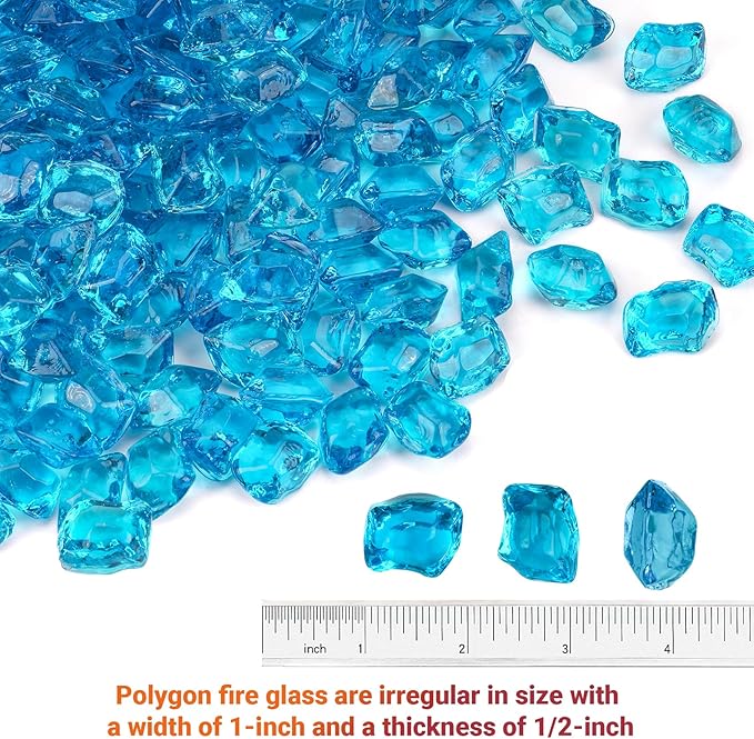 Skyflame 10-Pound Polygon Fire Glass for Fire Pit Fireplace Landscaping,1/2-inch, Aqua Blue