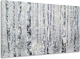Yihui Arts - One Panel Canvas Wall Art Snowy White Forest Picture Art Print Winter Nature Landscape Painting Contemporary Artwork for Bedroom Living Room Office Wall Decor Framed Easy Hanging