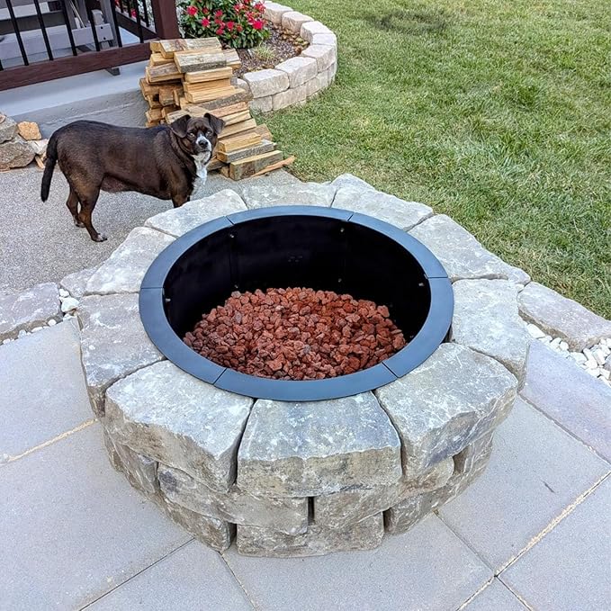 Outdoor Fire Pit Ring 27.5-Inch Outer/23.6-Inch Inner, Fire Pit Insert Round Metal Steel Fire Rings for Outside Wood Burning Fire Pits-Above Or In-Ground, Patio Backyard Camping Bonfire