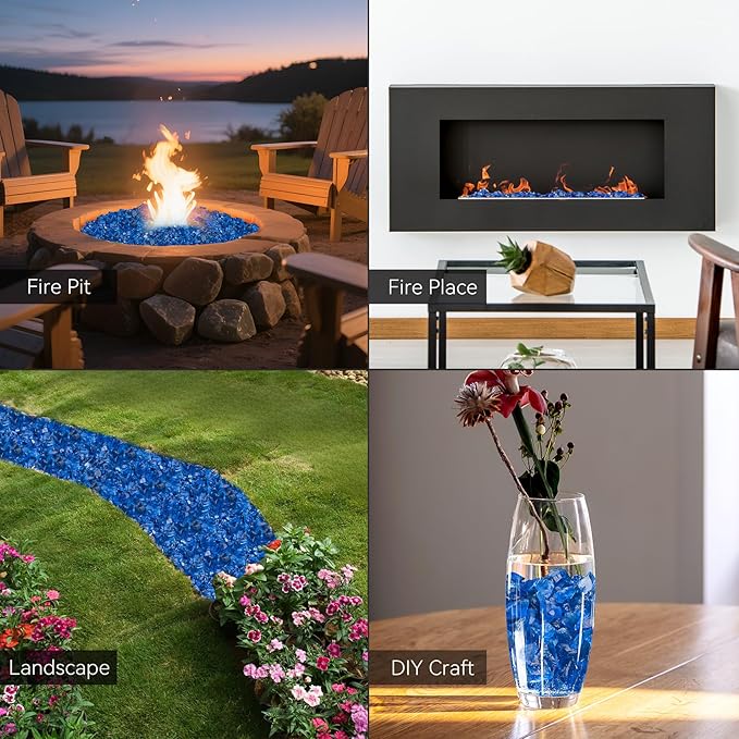 Mr. Fireglass Crushed Fire Glass for Natural or Propane Fire Pit, 10 Pounds Decorative Recycled Fireplace Glass Rocks for Fire Pit Fireplace and Landscaping, High Luster Turquoise