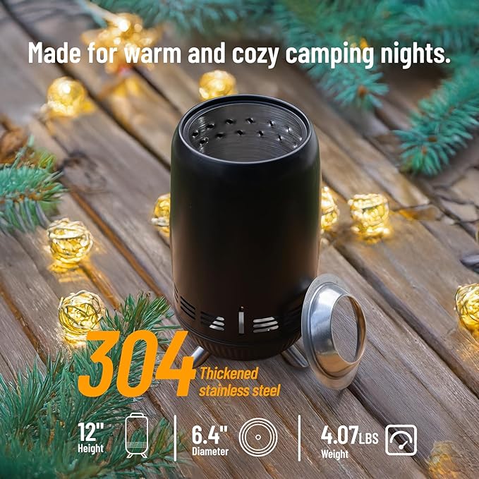 EchoSmile 12 x 7 inch Smokeless Tabletop Fire Pit with Stand, Stainless Steel Portable Fire Pit for Outside Camping, Patio, Camping Stove Fueled by Pellets or Wood Burning, Black