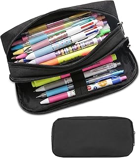 Della Gao Large Pencil Case, Big Capacity Pencil Pouch with 2 Compartments, Office Pencil Bag with Zipper, Big Pen Case for Adults (01-Black)