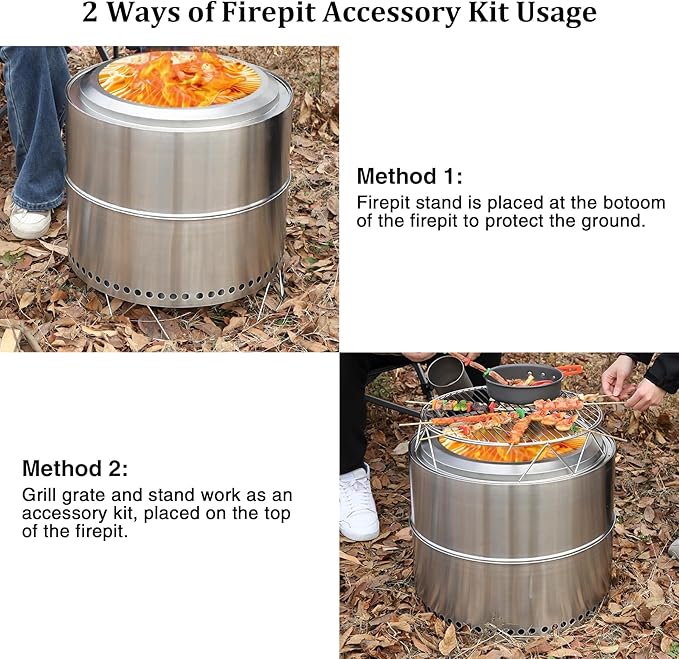 REDCAMP Campfire Grill Grate Top Shield for Solo Stove Bonfire 19.5'' Fire Pit, Stainless Steel Fire Pit Stand and Grill Cooking Grate,Round Cooking Grill Grate for Outdoor BBQ Campfire Picnic Party