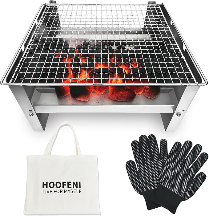 Portable Charcoal Grill 16 Inch, Foldable Tabletop BBQ with Carry Bag & Gloves, Compact Stainless Steel Grill for Outdoor Camping, Picnics, Backyard and Travel, Folding Stainless Steel