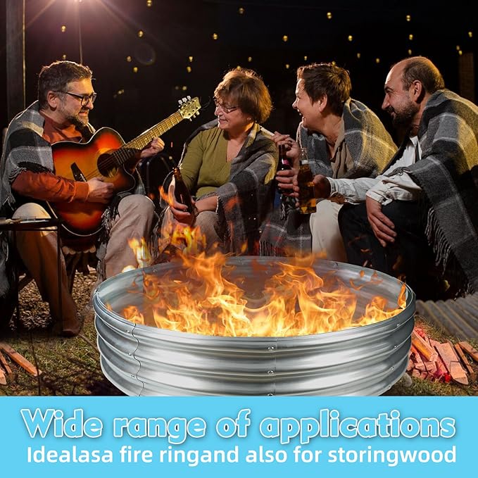 5FT Diameter Camp Fire Ring Pit, Large Round Galvanized Steel Fire Pit, Heavy Duty Steel Fire Pit Silver for Backyard, Camping, Bonfire (5x5x1FT)
