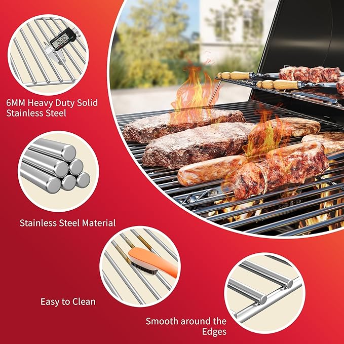 17.5" D x 20.5" W Grill Grates Replacement for Spirit S - 220 (2013-2017),Silver Stainless Steel Grill Grate for Weber Spirit II 200 Series，2Pack Grill Grates for Weber 46010074