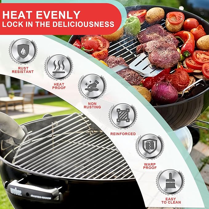 7436 Hinged Cooking Grate for Weber 22 Inch Original Kettle Charcoal Grills, Round Replacement Grate for Weber Performer, Master-Touch, Bar-B-Kettle, Jumbo Joe Premium & Other 22 Inch Charcoal Grills