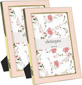 eletecpro 4x6 Enamel Picture Frame Set of 2 with Real Glass Cover, Cute Photo Frame with Gold Metal Edge, Horizontal and Vertical Display Pictures 4 by 6 for Tabletop and Wall Decor, Pink