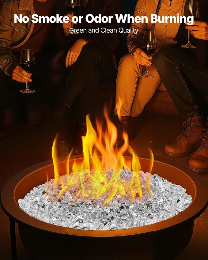 VEVOR Fire Glass, 10 lbs, Clear, 1/2 Inch High-Temperature Resistant Reflective Glass Rocks, Smokeless Fire Pit Stones for Outdoor Table & Landscaping