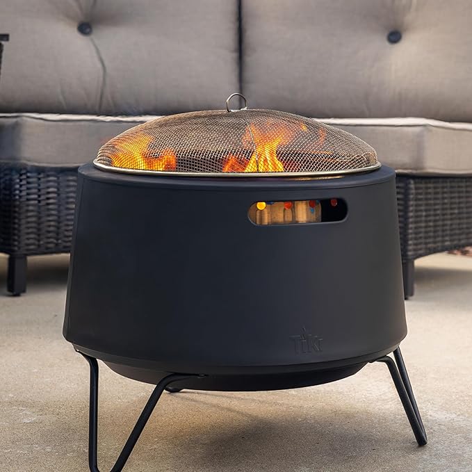 TIKI Fire Pit Screen & Poker Set – Spark Protector, Ember Guard & Fire Poker for Safe Smokeless Fires – Durable Gold & Black Metal Fire Pit Accessories - Fits Patio, Social, and Huddle Fire Pits