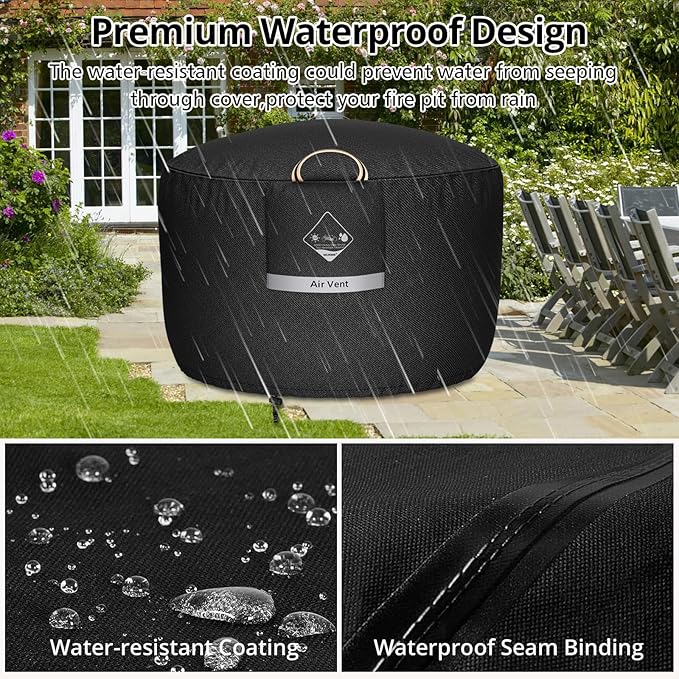 QH.HOME Fire Pit Cover Round Super Waterproof, 36" D X 24" H Outdoor Firepit Cover 600D Strong Tear Resistant, Premium Fading Resistant for Gas Fire Pit