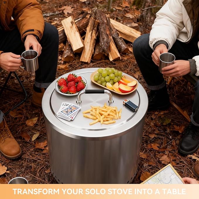 Fire Pit Lid for Solo Stove Bonfire 19.5", 304 Stainless Steel Cover with Heat-Resistant Handle, Round Fire Pit Lid for Outdoor Camping Backyard, Bonfire Accessories