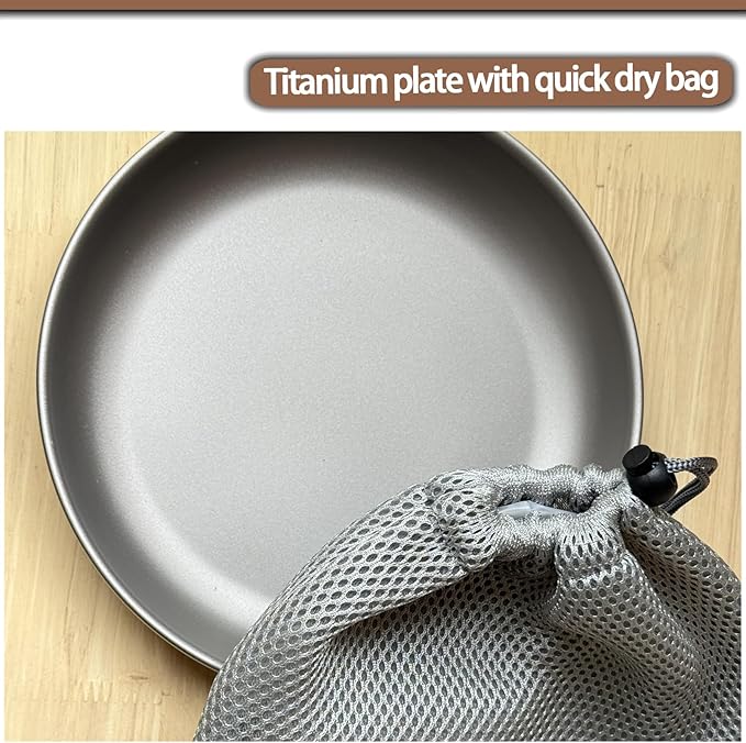 Titanium Plate 2sets - 7.5Inch Ultralight For Backpacking, Hiking, Travel Dinnerware Easy Clean Compact