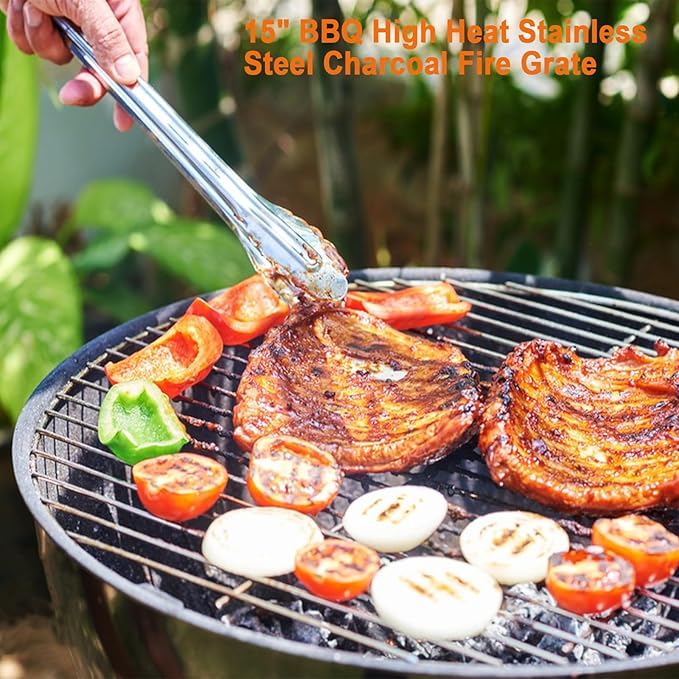 15 Inch Grill Grate, Round Fire Pit Replacement, Stainless Steel BBQ Cooking Grid, Non-Stick Camping Grill for Outdoor, Backyard & Party Use, Fits Round Fire Pits & Portable Cookware