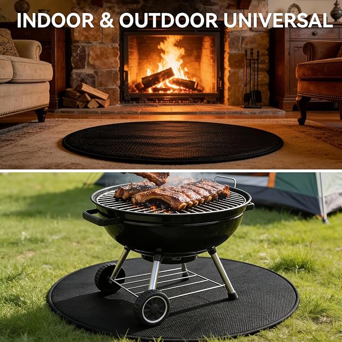 42'' Round Fire Pit Mat for Solo Stove Bonfire, Double-Sided Fireproof Under Grill Mat, Bonfire Accessories for Outdoor Deck Patio Grass, Oil-Proof & Waterproof, Easy to Clean