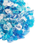 NUPICK Fire Glass - 20 Pound Mixed Bahama Blend for Fire Pit & Gas Fireplace, 1/2-3/4 Inch Tempered Glass Rock in Blue and White
