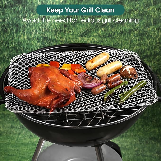 Grill Topper, Grill BBQ Disposable Grill Toppers, 10 Pack Grill Topper for Outdoor Grill Disposable Grilling Liners Prevent Food from Falling Through Grill Grates - 15.3x12 Inch